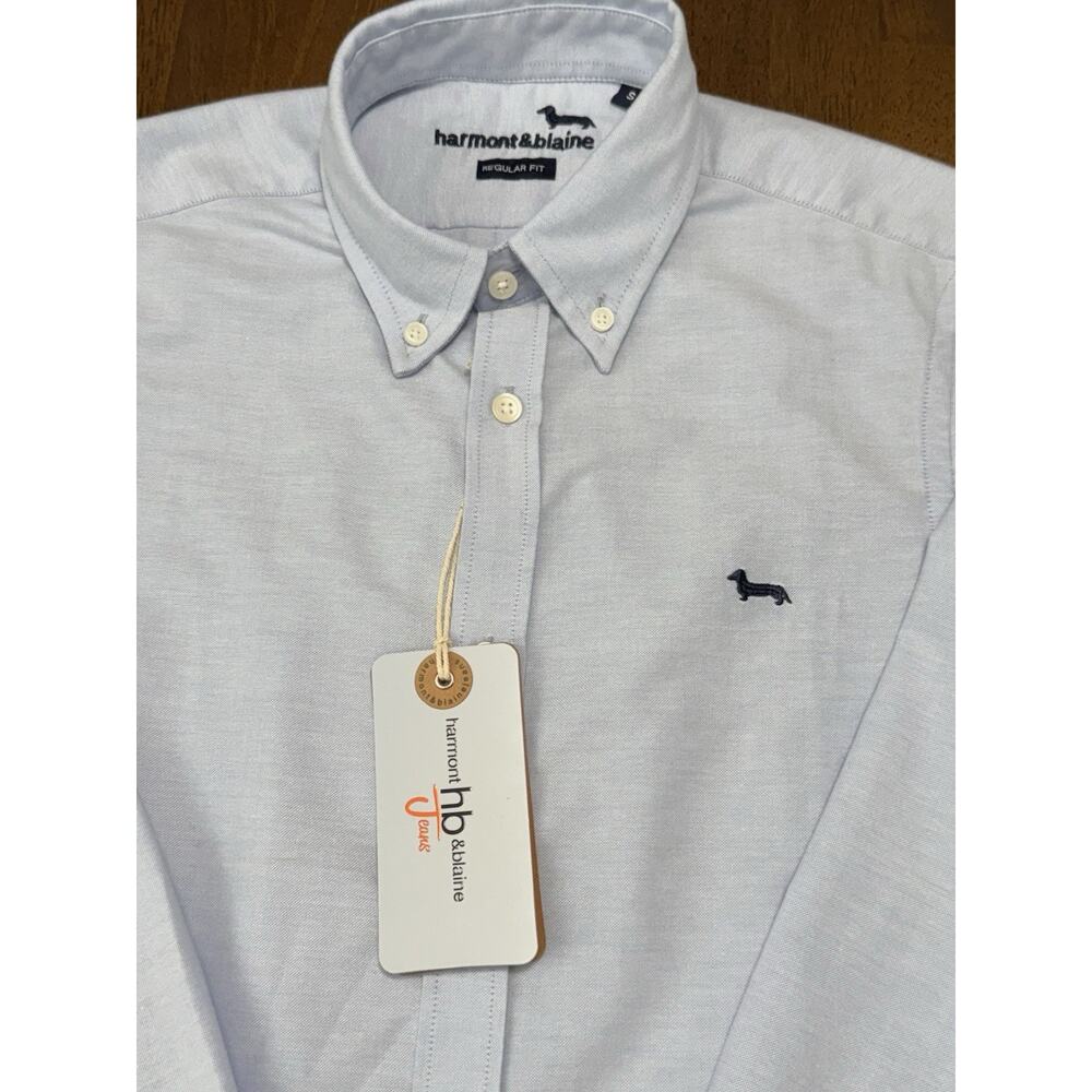 New NWT HARMONT & BLAINE Button Camicia Dress Shirt Light Blue Regular Fit Small